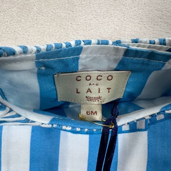 Coco au Lait Baby Girl 6 Months Blue White Stripe Ruffle Collar Sleeveless Top - Picture 6 of 7